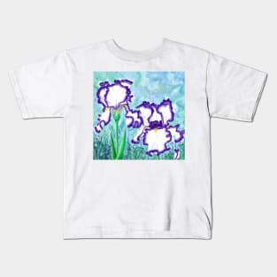 White Irises with Purple Border Kids T-Shirt